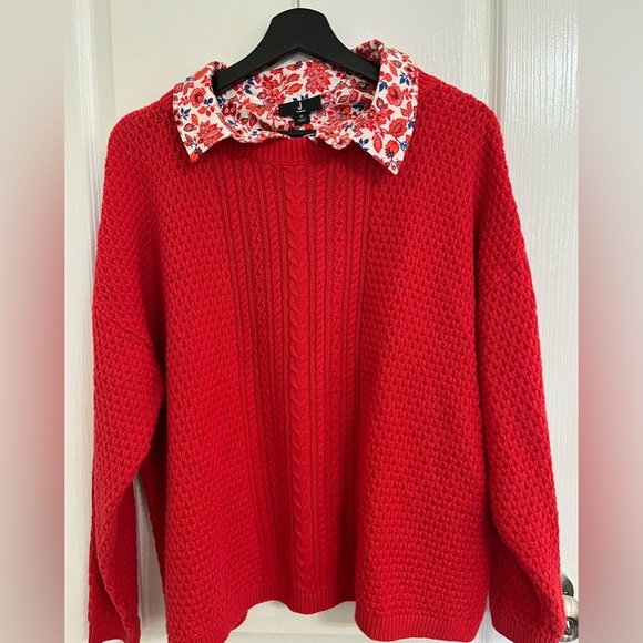 JASON WU  sweater with button in collar red women’s floral XL X-Large - Picture 1 of 7
